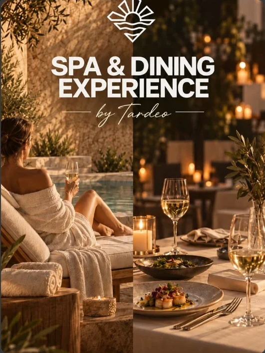 Cartel de la experiencia Spa & Dining de Tardeo en Nerja: circuito de spa y cena
